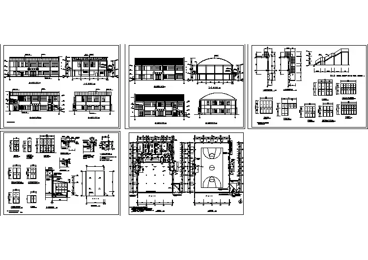 某地高级中学操场与食堂全套建施cad图（含屋面排水示意图）