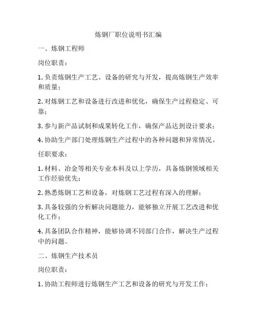 炼钢厂职位说明书汇编