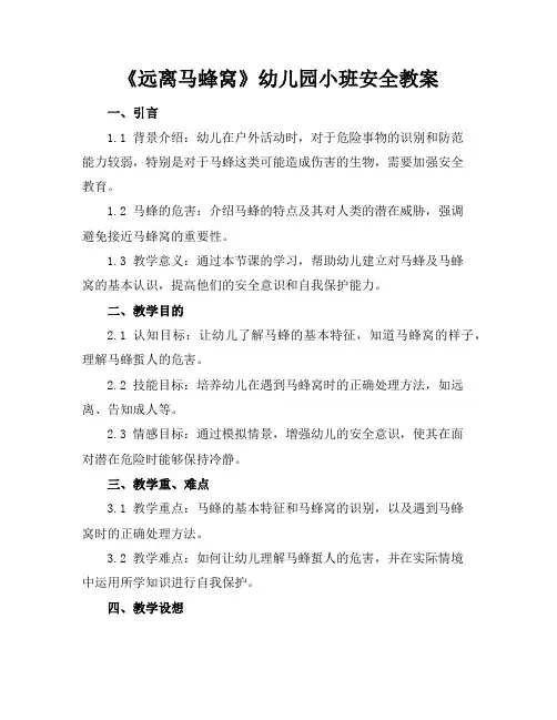 2024年7月2024年7月《远离马蜂窝》幼儿园小班安全教案模板范文示例模板范文示例