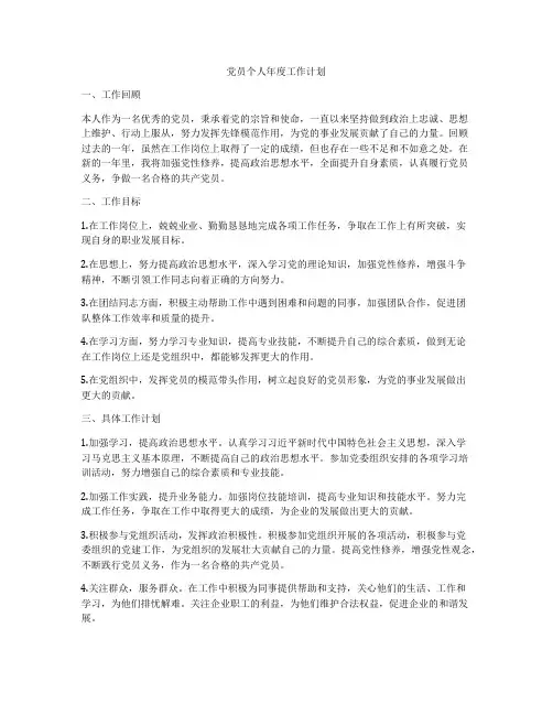 党员个人年度工作计划