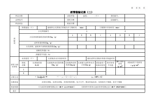 沥青检测原始记录(溶解度、密度、相对密度)