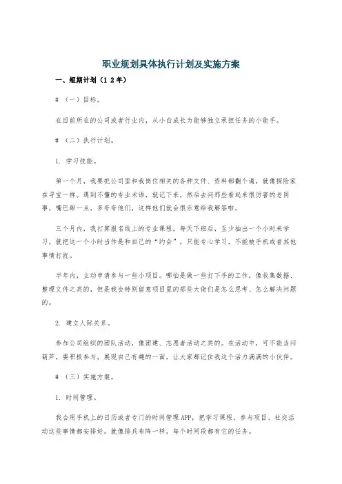 职业规划具体执行计划及实施方案