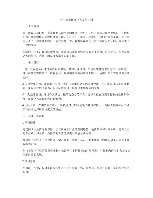 大一新媒体部个人工作计划