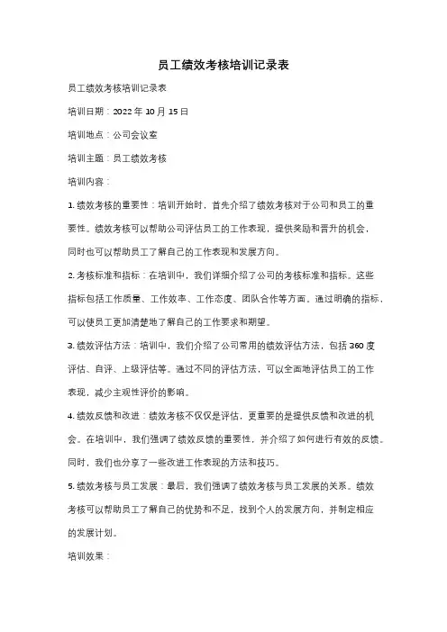 员工绩效考核培训记录表