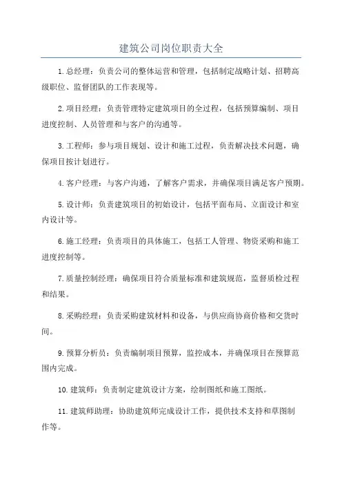 建筑公司岗位职责大全