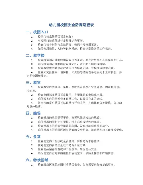  幼儿园校园安全防范巡查表