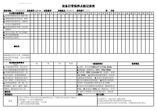 罗茨鼓风机日常保养点检记录表