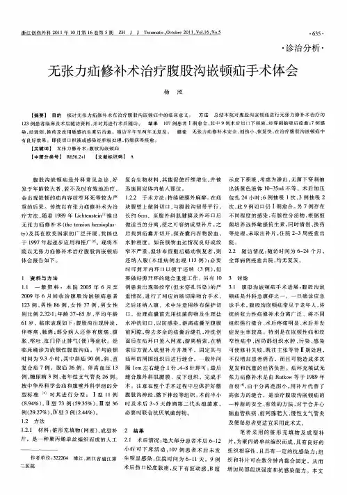 无张力疝修补术治疗腹股沟嵌顿疝手术体会