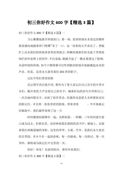 初三你好作文600字【3篇】