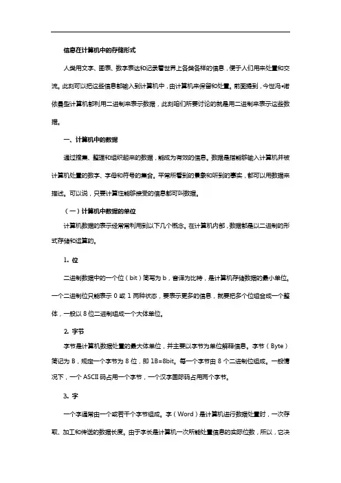 信息在计算机中的存储形式