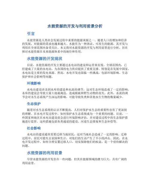水能资源的开发与利用前景分析