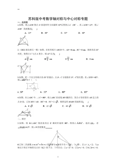 【精编版】中考数学轴对称与中心对称专题复习讲义