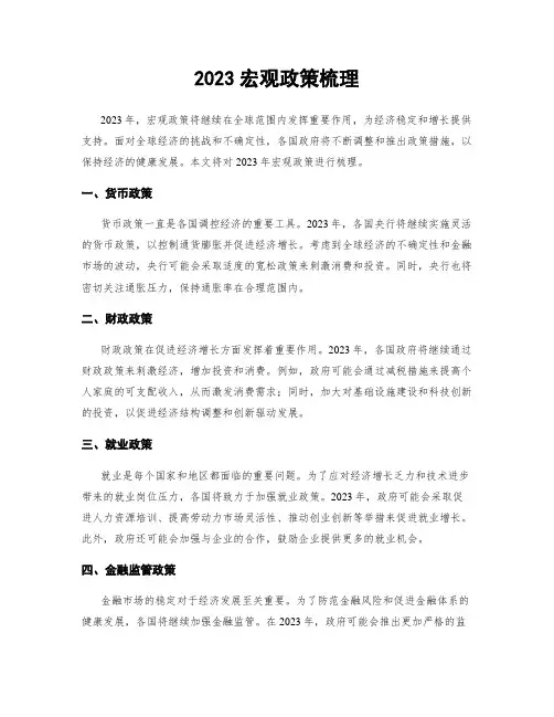 2023宏观政策梳理