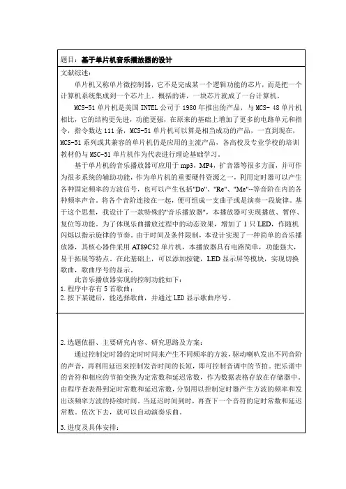 基于单片机音乐播放器的设计