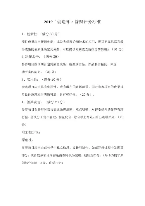 “创造杯”答辩评分标准