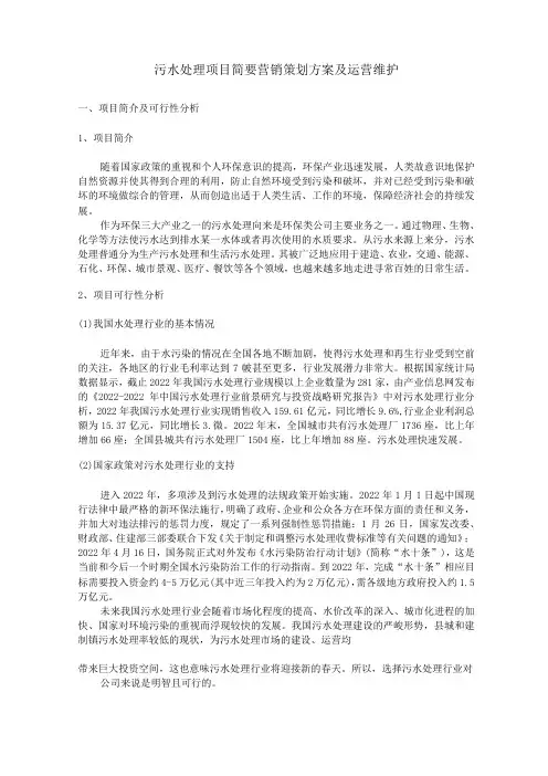 污水处理项目简要营销策划方案