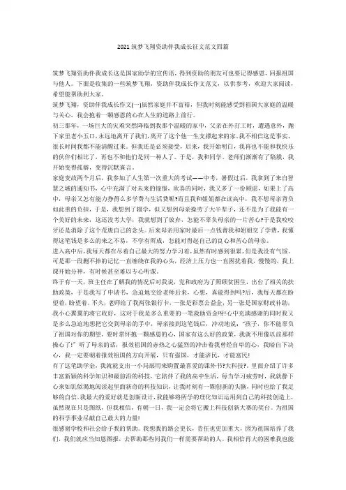 2021筑梦飞翔资助伴我成长征文范文四篇