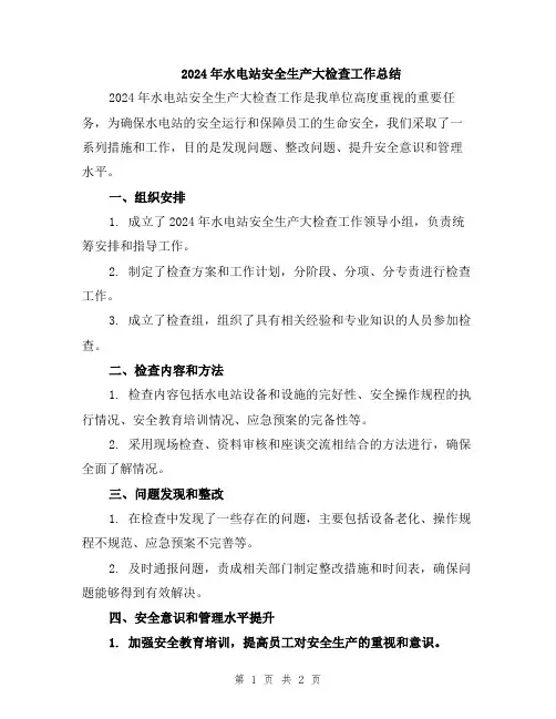 2024年水电站安全生产大检查工作总结