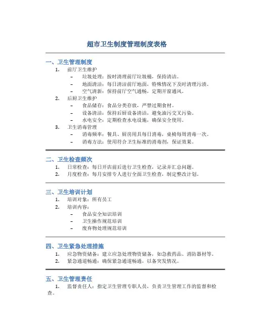 超市卫生制度管理制度表格