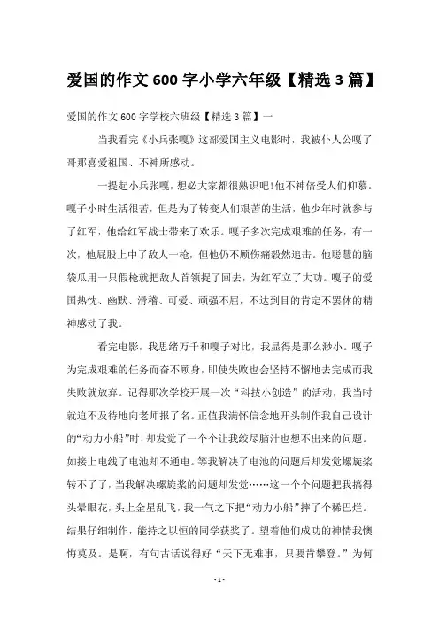 爱国的作文600字小学六年级【3篇】