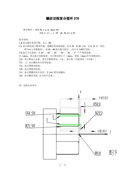 螺纹切削复合循环G76及实图编程实例