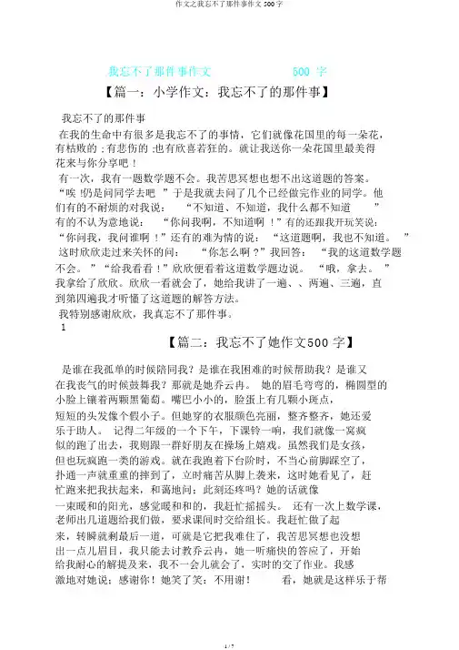 作文之我忘不了那件事作文500字