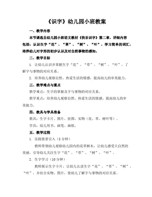 《识字》幼儿园小班教案