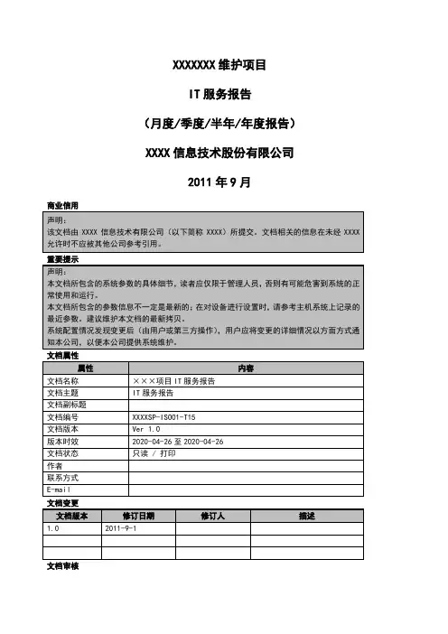 ITSS运维服务报告材料实用模板