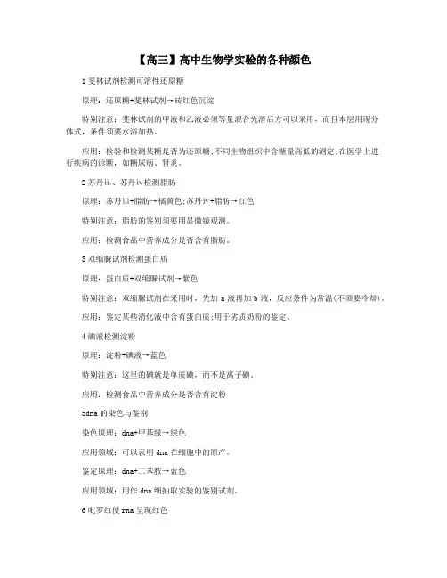 【高三】高中生物学实验的各种颜色