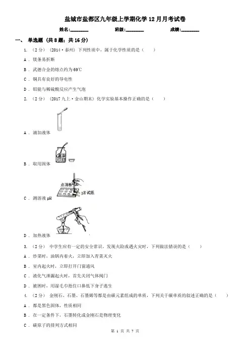 盐城市盐都区九年级上学期化学12月月考试卷