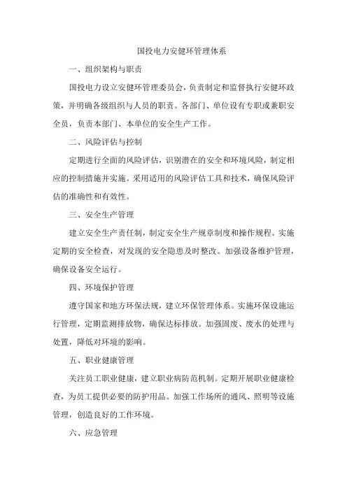 国投电力 安健环管理体系