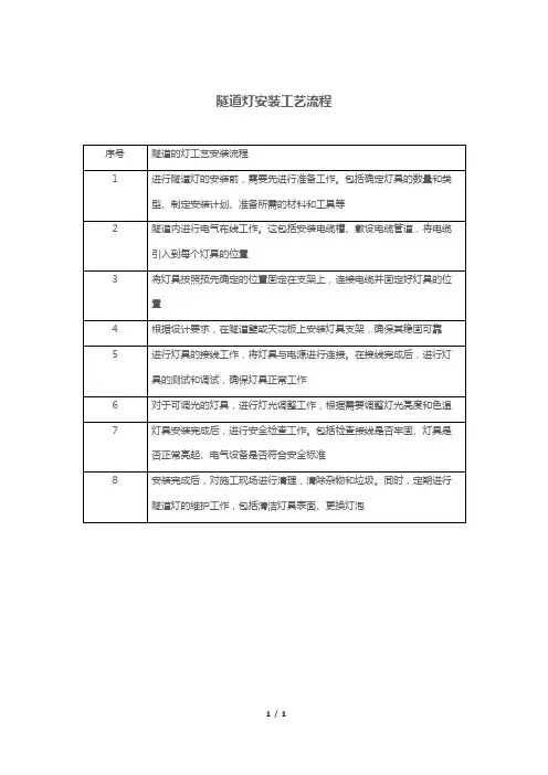 隧道灯安装工艺流程