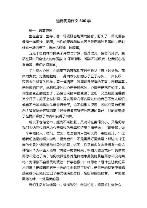 逃离优秀作文800字