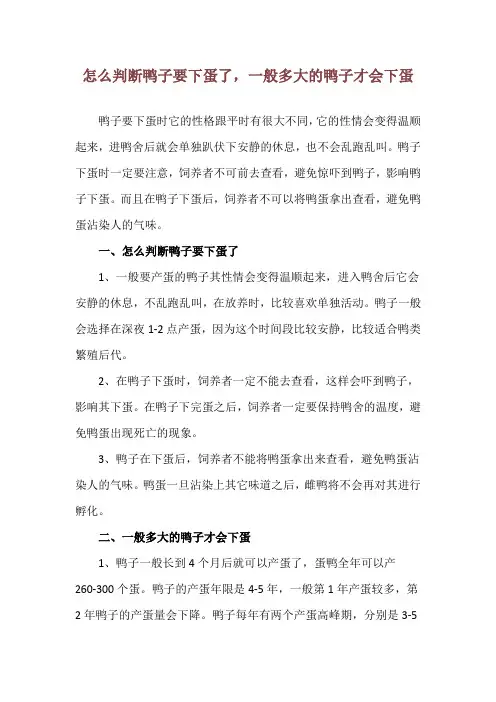 怎么判断鸭子要下蛋了,一般多大的鸭子才会下蛋