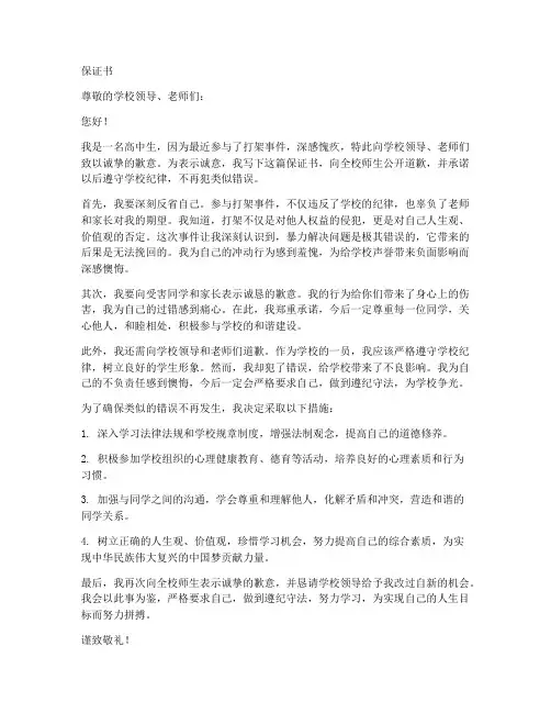 高中学校打架保证书