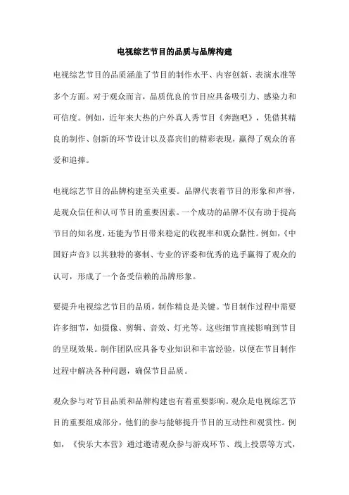 电视综艺节目的品质与品牌构建