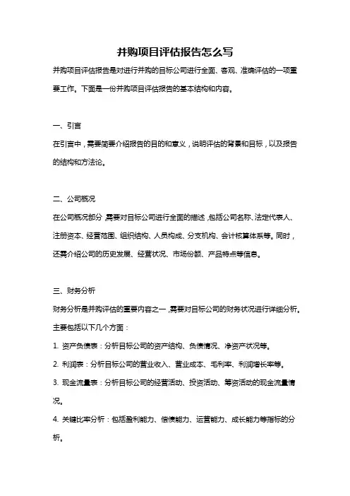 并购项目评估报告怎么写