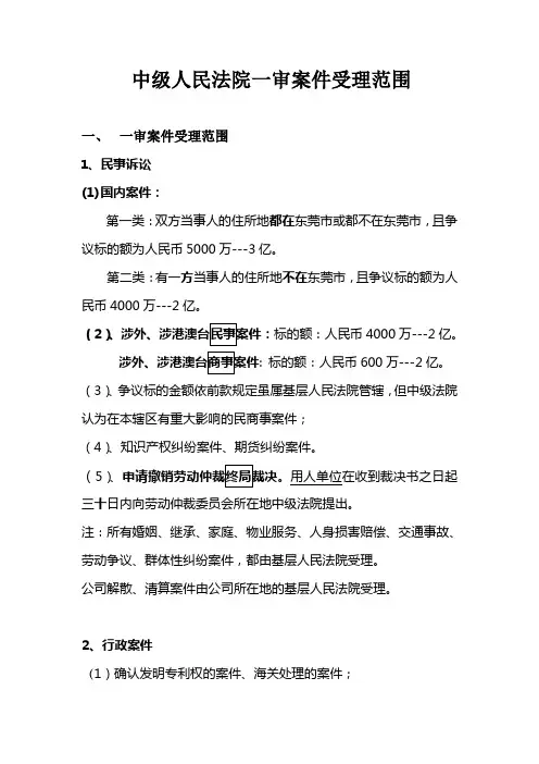中级人民法院一审案件受理范围