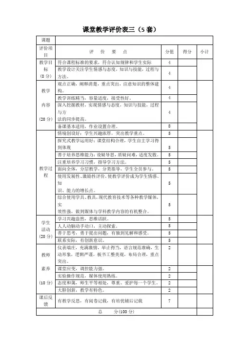 课堂教学评价表三(5套)