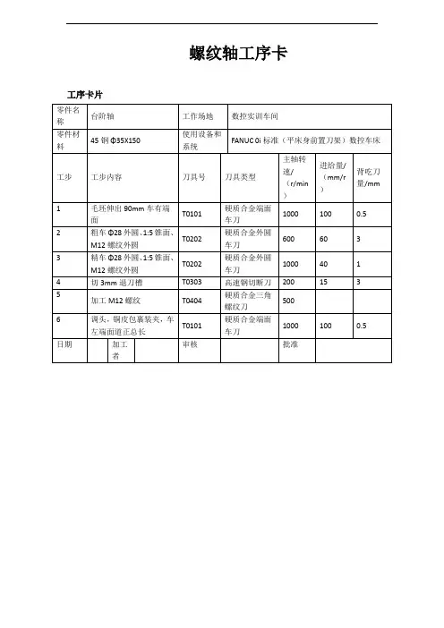 数控加工工艺及编程  螺纹轴工序卡片