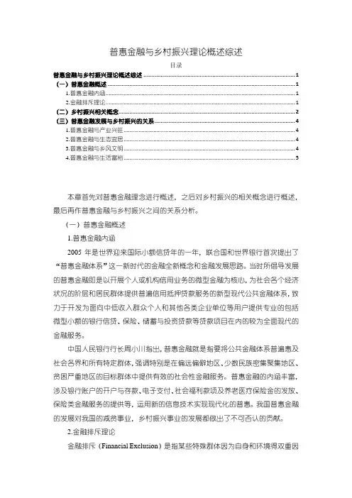 《普惠金融与乡村振兴理论概述综述3000字》
