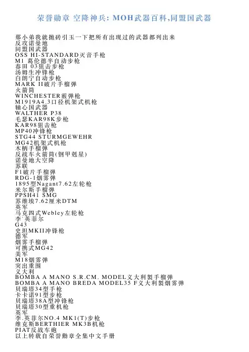 荣誉勋章空降神兵MOH武器百科同盟国武器