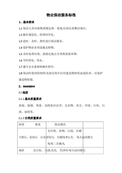 物业保洁服务标准