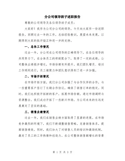 分公司领导班子述职报告
