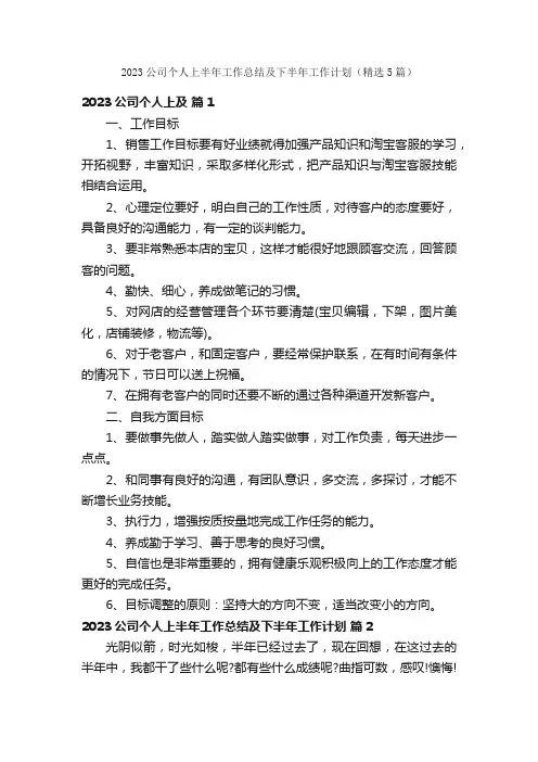2023公司个人上半年工作总结及下半年工作计划（精选5篇）