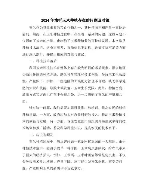 2024年浅析玉米种植存在的问题及对策