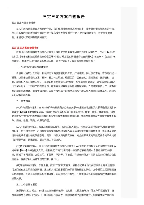 三定三定方案自查报告