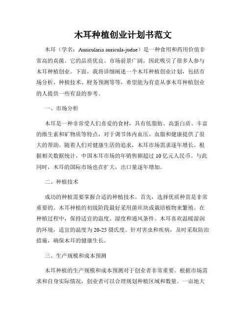 木耳种植创业计划书范文