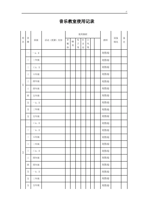 音乐教室详细文本记录表