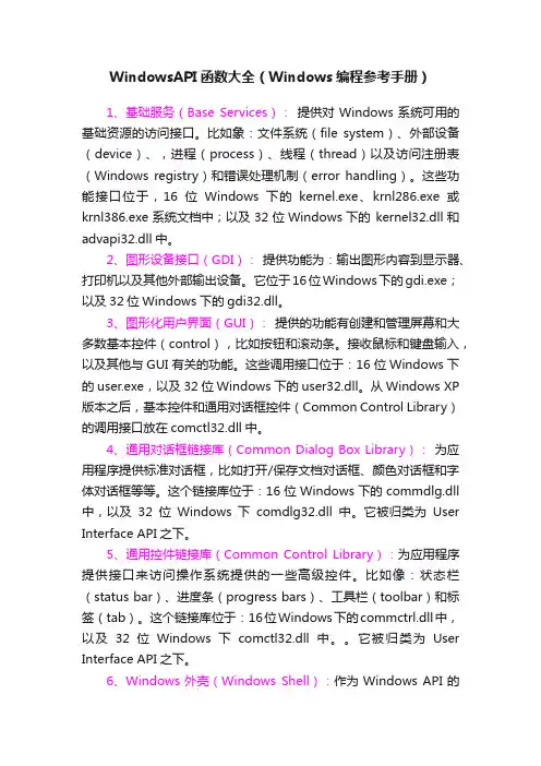 WindowsAPI函数大全（Windows编程参考手册）